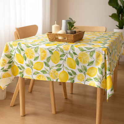 Water-Resistant Tablecloth – Citrus & Lemon Print Variants
