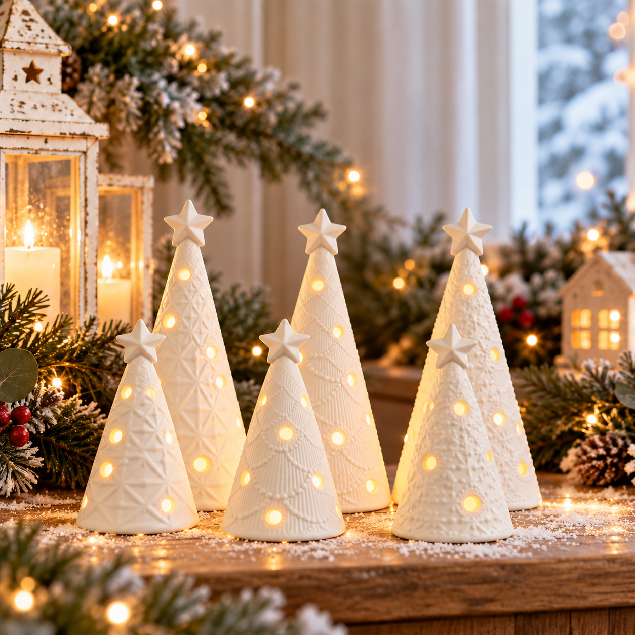 LED Christmas trees and light-up ornaments