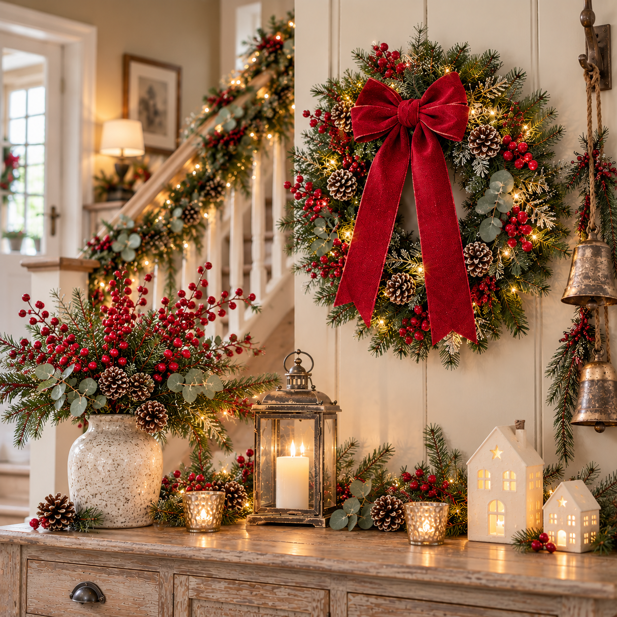 Christmas wreaths, garlands and wall decorations