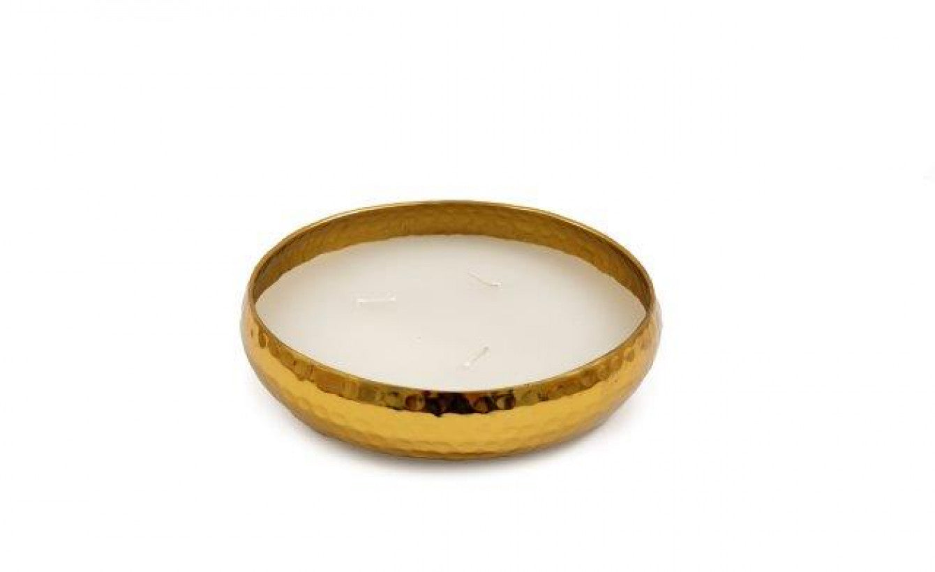 3-Wick Gold Vanilla Scented Metal Candle Bowl with Hammered Finish ***Seconds***
