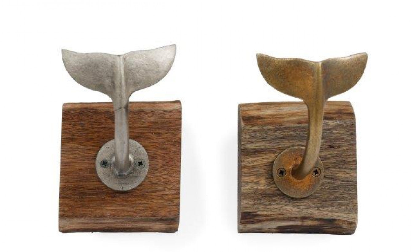 Wood & Metal Whale Tail Wall Hook – Nautical Coastal Decor