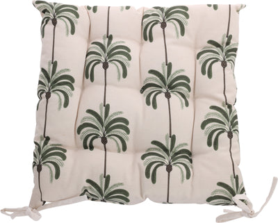 Palm & Botanical Print Outdoor Seat Cushion with Ties – Large Palm Grove