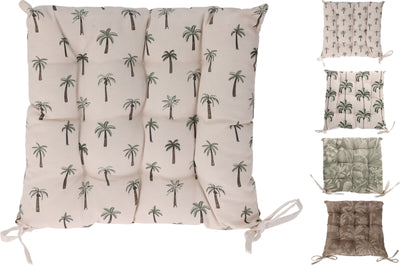 Palm & Botanical Print Outdoor Seat Cushion with Ties – Assorted Designs