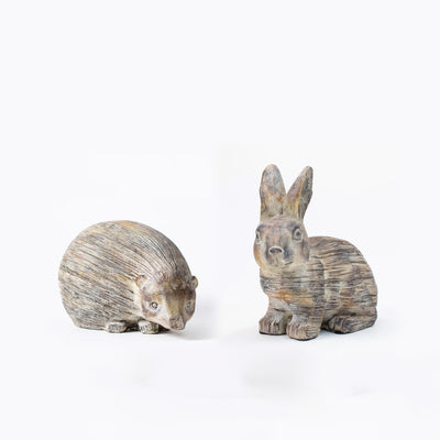 Concrete Hedgehog and Rabbit Sculptures – Whimsical Garden Accents