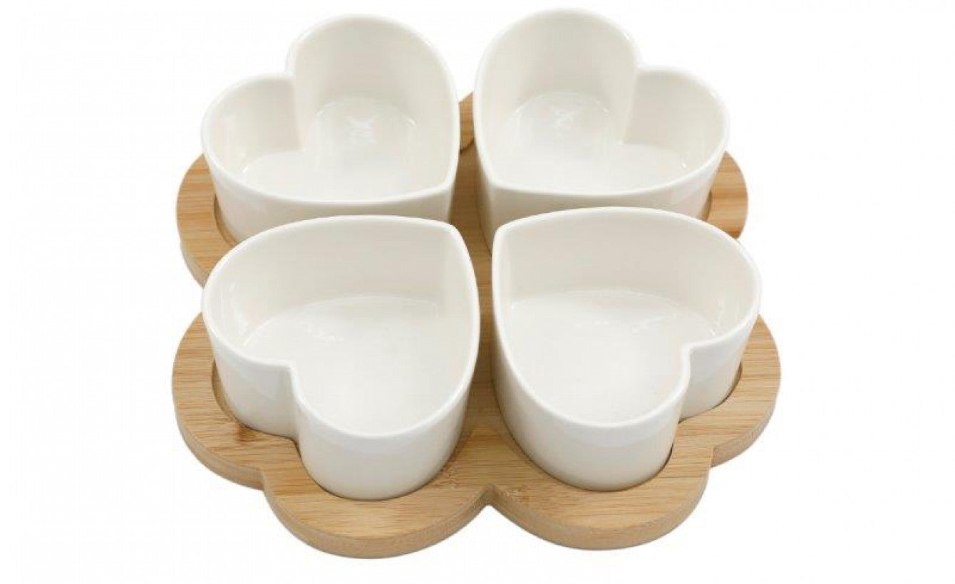 Heart-Shaped Tapas Set with Bamboo Tray