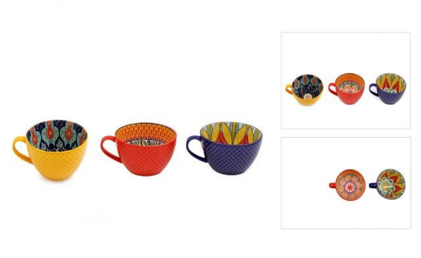 Colorful Patterned Stoneware Mug Set of 3