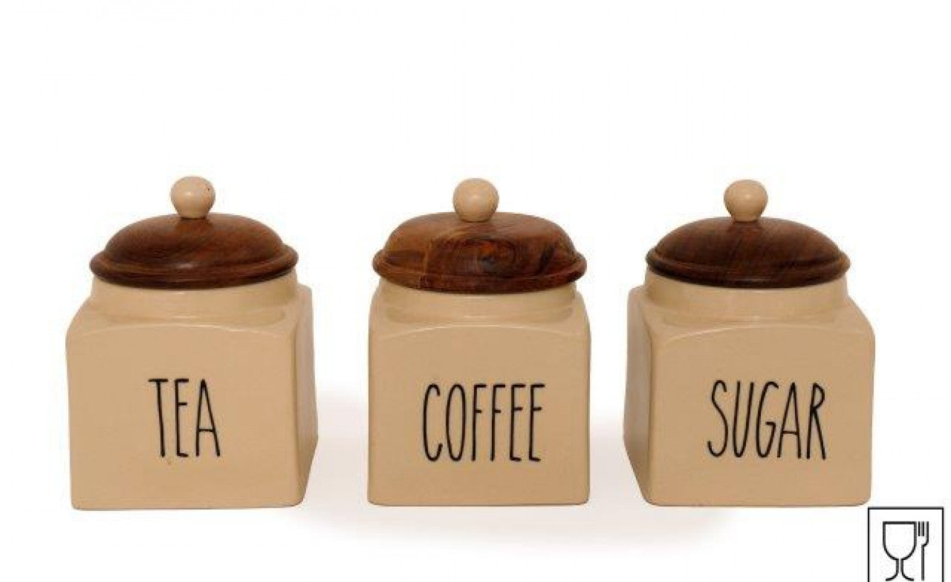 Rustic Stoneware Tea, Coffee & Sugar Storage Jars – Set of 3