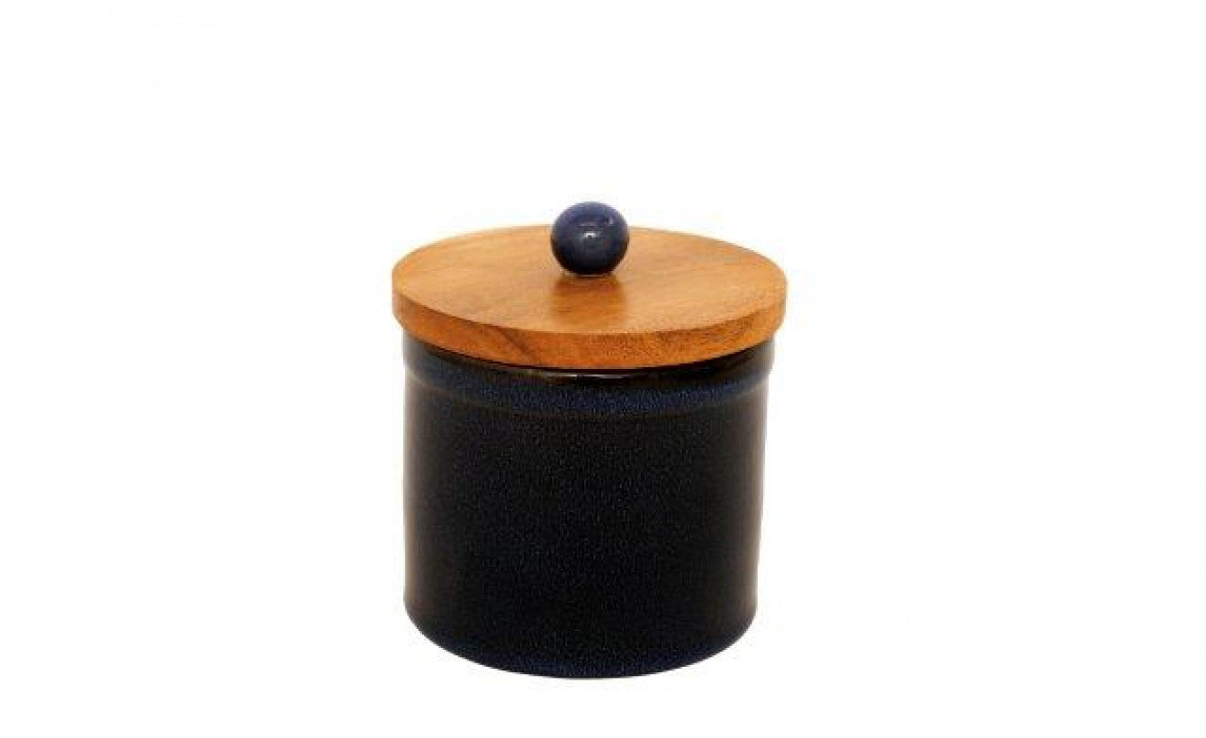 Azzure Blue Stoneware Storage Jar with Wooden Lid