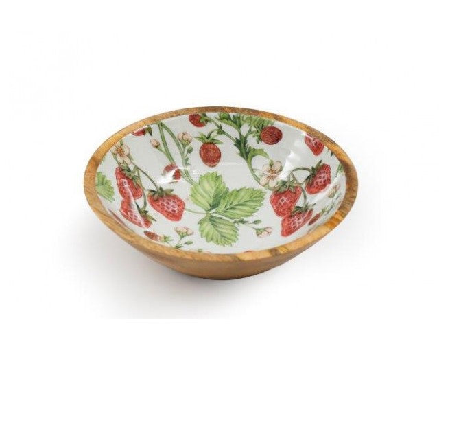 Large Strawberry Wooden & Enamel Bowl – Vintage Farmhouse Serving Dish