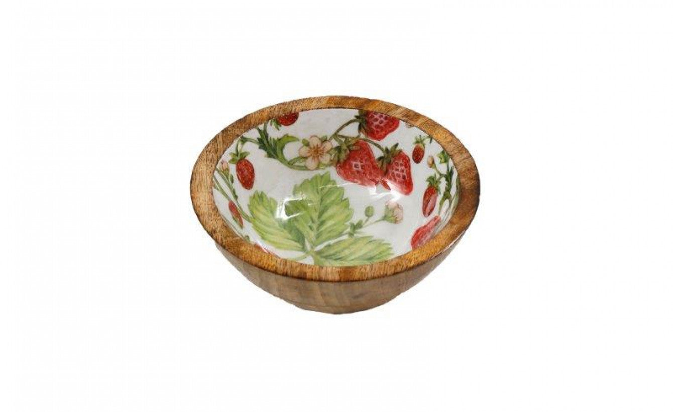 Small Strawberry Wooden & Enamel Bowl – Decorative & Practical Kitchenware