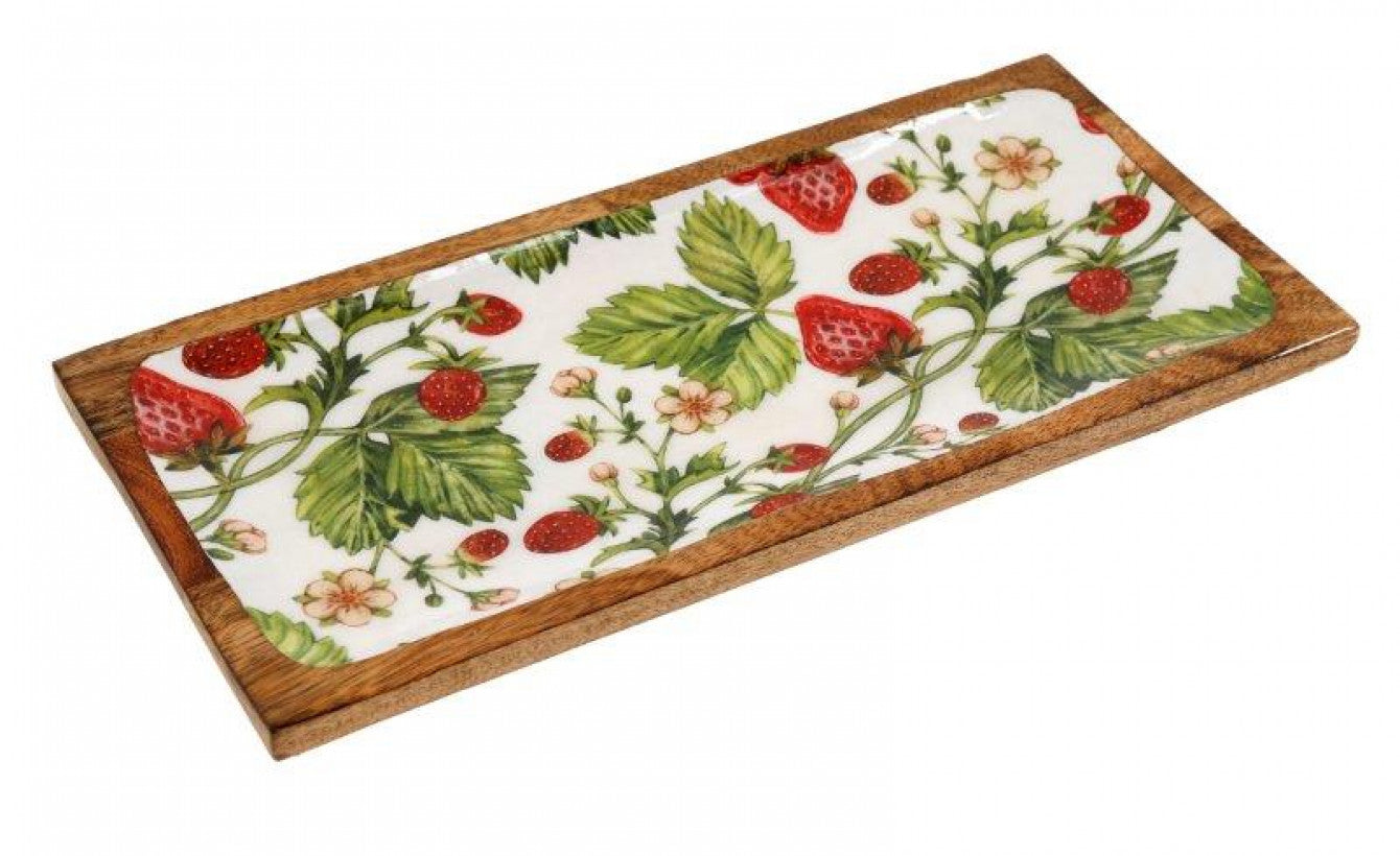 Strawberry Wooden & Enamel Serving Tray – Rustic Kitchen & Dining Accessory