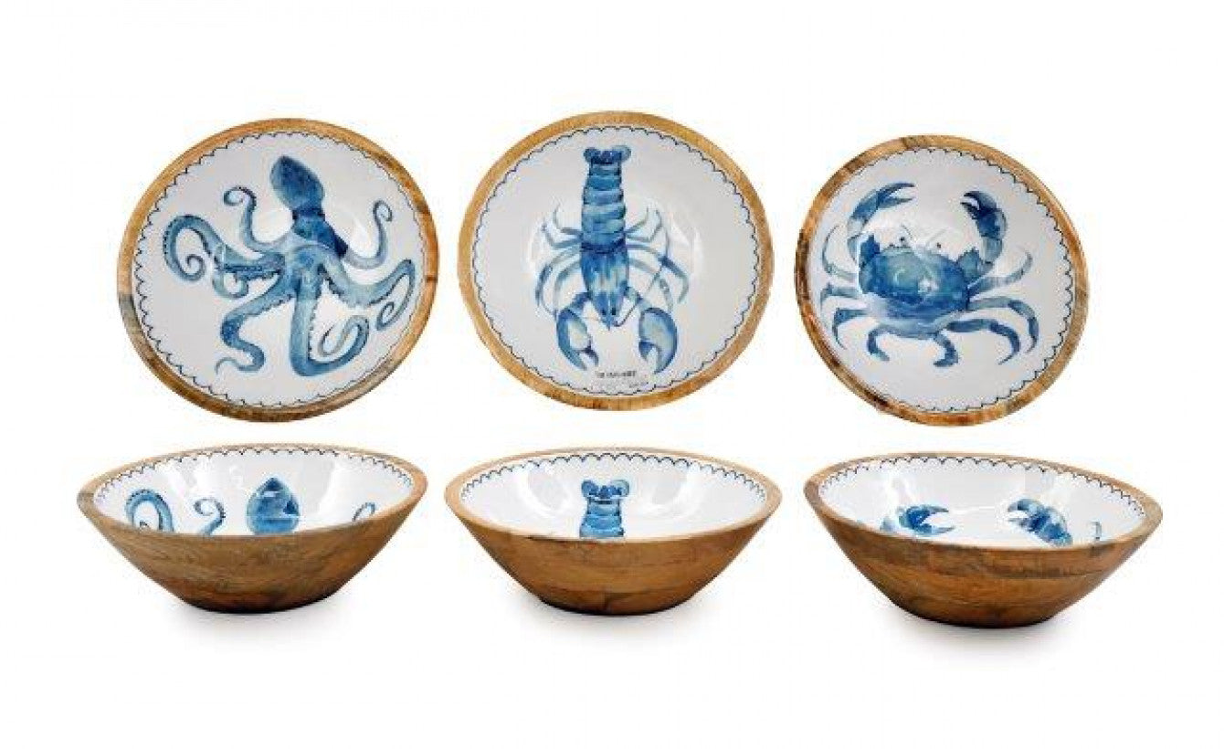 Coastal Sea Life Bowl with Blue Crab, Octopus or Lobster Design