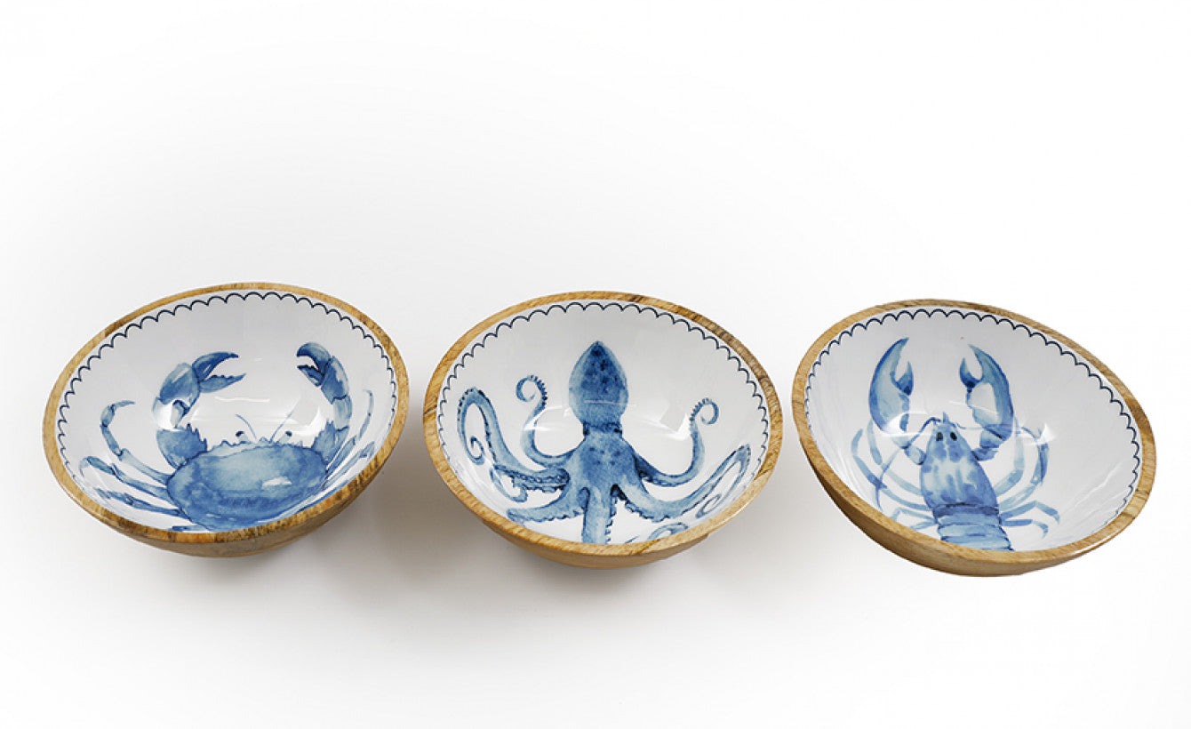Nautical Blue Sea Life Bowls – Crab, Octopus & Lobster Designs
