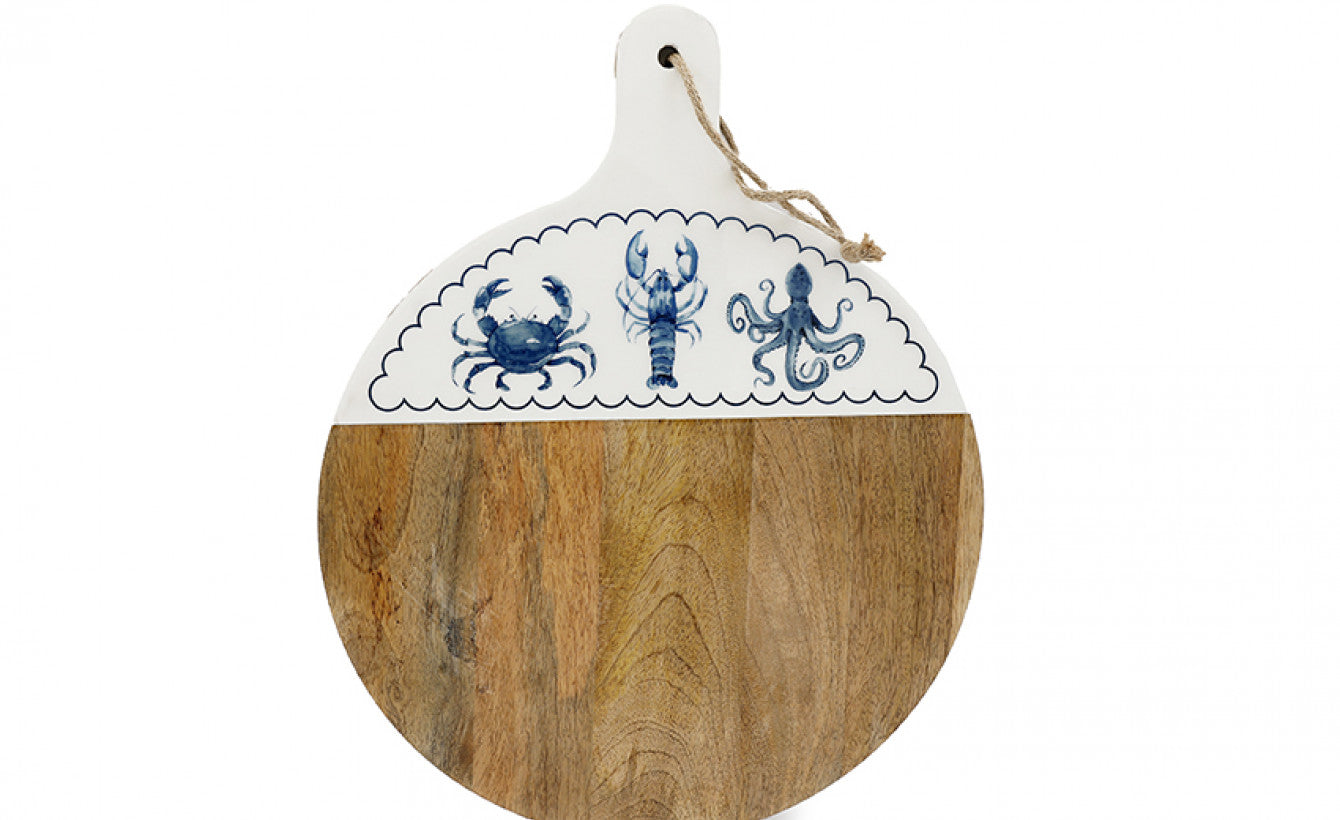 Nautical Wood & Enamel Serving Board – Coastal Kitchen Decor