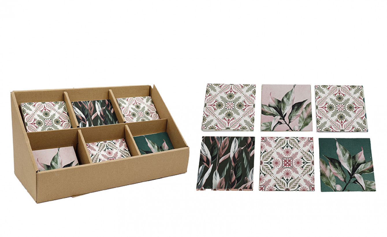 Assorted Botanical & Tile Pattern Ceramic Coasters – Set of 6