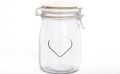Heart-Embossed Glass Storage Jar with Ceramic Lid