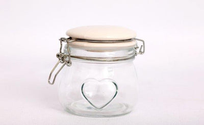 Heart-Embossed Glass Storage Jar with Ceramic Lid