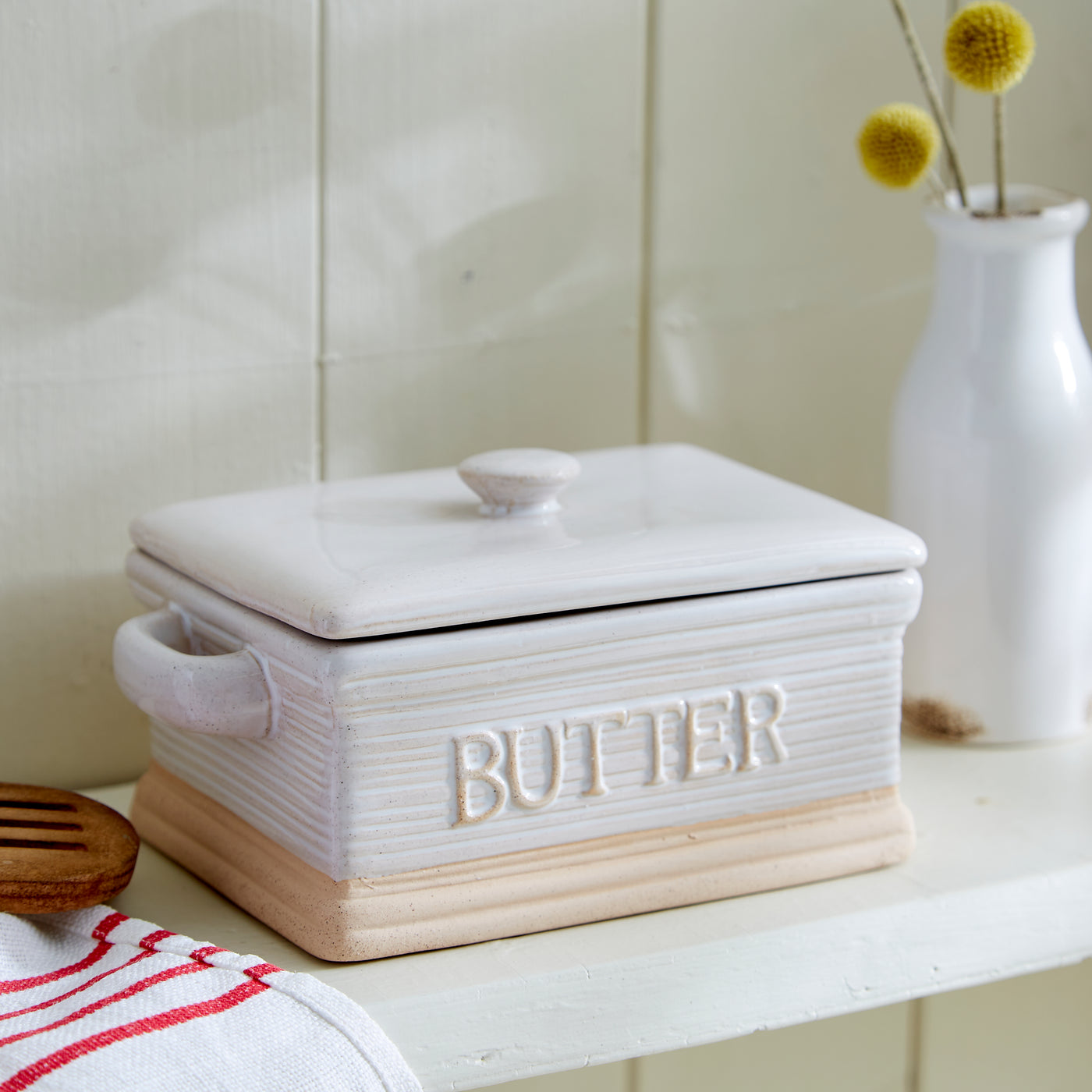White Ceramic Country Kitchen Butter Dish