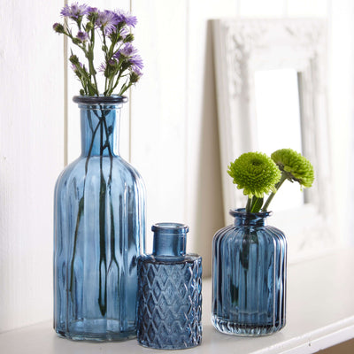 Set of 3 Glass Vases - Sapphire Blue