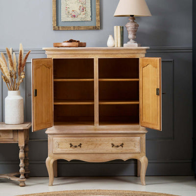French Oak Whitewash Cupboard with Drawer