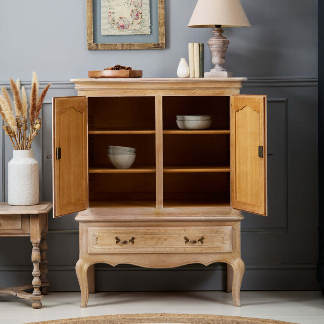 French Oak Whitewash Cupboard with Drawer