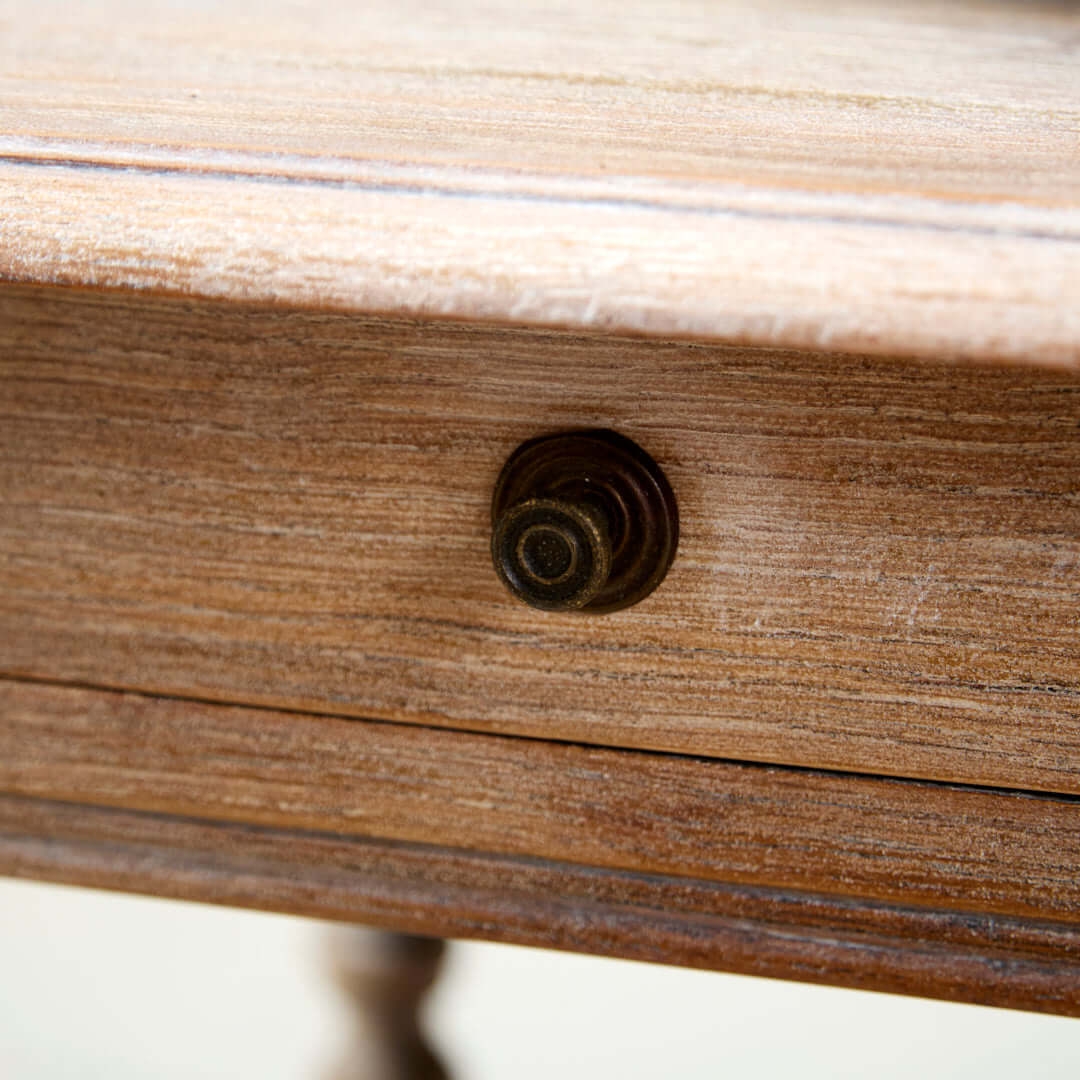 1930's French Oak Limewax Side Table with Drawer