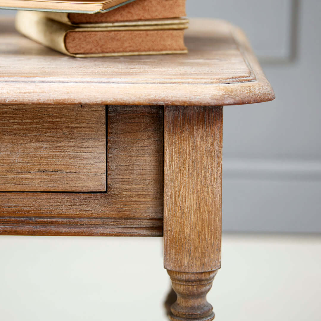 1930's French Oak Limewax Side Table with Drawer