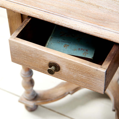 1930's French Oak Limewax Side Table with Drawer