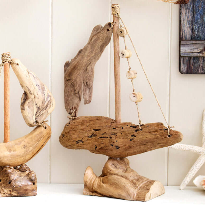 Nautical Driftwood Boat Sculpture