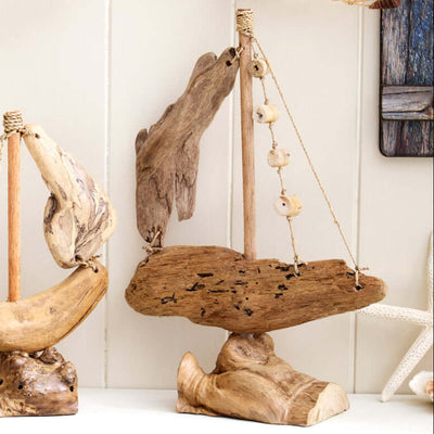Nautical Driftwood Boat Sculpture
