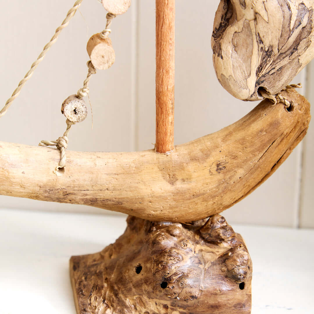 Nautical Driftwood Boat Sculpture