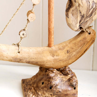 Nautical Driftwood Boat Sculpture