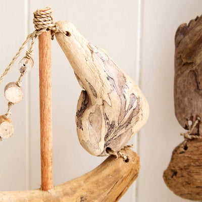 Nautical Driftwood Boat Sculpture