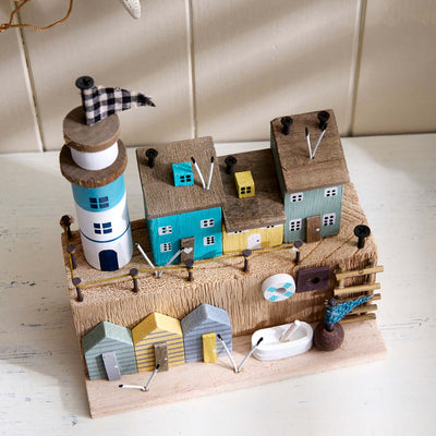Nautical Seashore Coastal Scene With Lighthouse Shelf Sitter