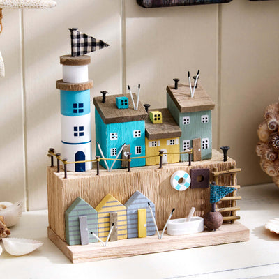 Nautical Seashore Coastal Scene With Lighthouse Shelf Sitter
