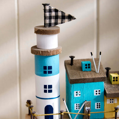 Nautical Seashore Coastal Scene With Lighthouse Shelf Sitter