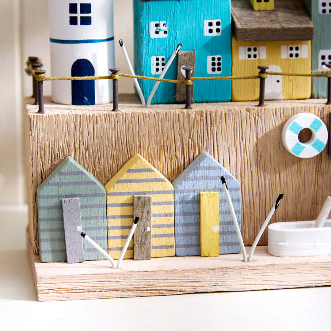 Nautical Seashore Coastal Scene With Lighthouse Shelf Sitter
