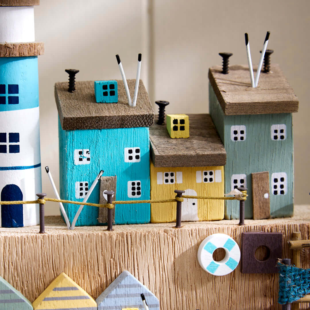 Nautical Seashore Coastal Scene With Lighthouse Shelf Sitter