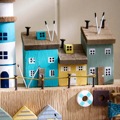 Nautical Seashore Coastal Scene With Lighthouse Shelf Sitter