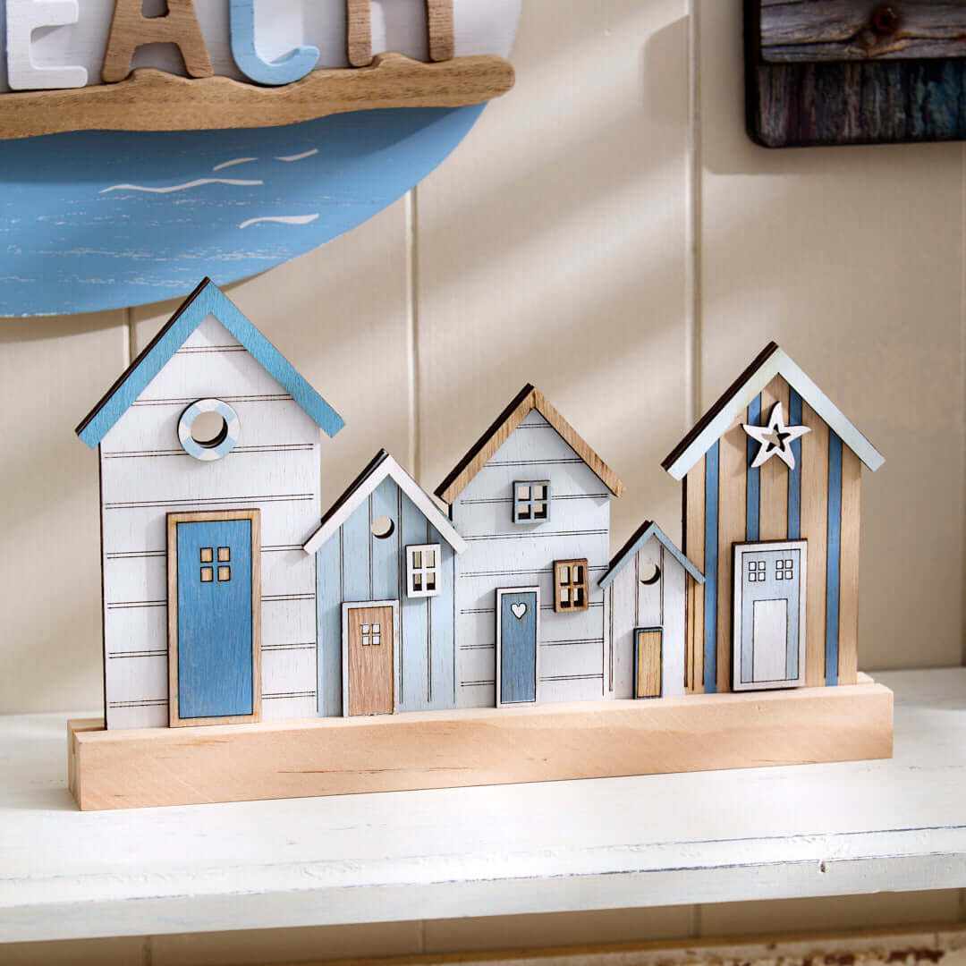 Beach Hut Coastal Scene Shelf Sitter