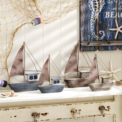 Rustic Nautical Boat with Metal Sail