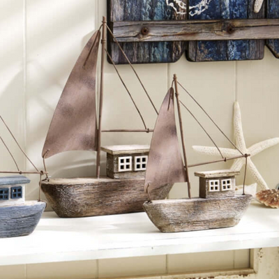 Pair of Natural Wooden Sailboat Ornaments