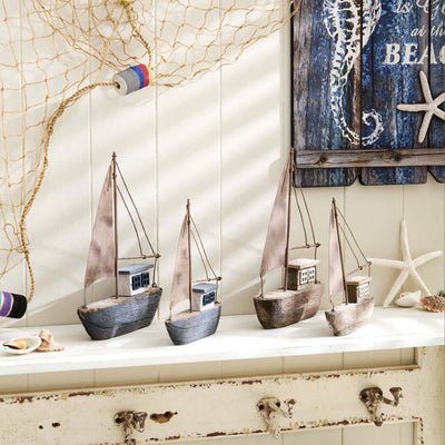 Rustic Nautical Boat with Metal Sail