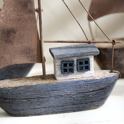 Rustic Nautical Boat with Metal Sail