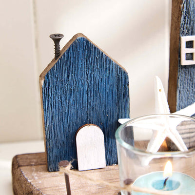 Nautical Lighthouse with Coastal Scene and Tea Light Holder - Blue