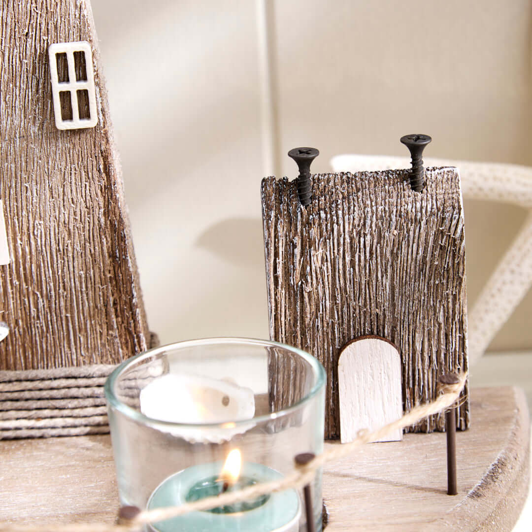 Nautical Lighthouse with Coastal Scene and Tea Light Holder - Natural