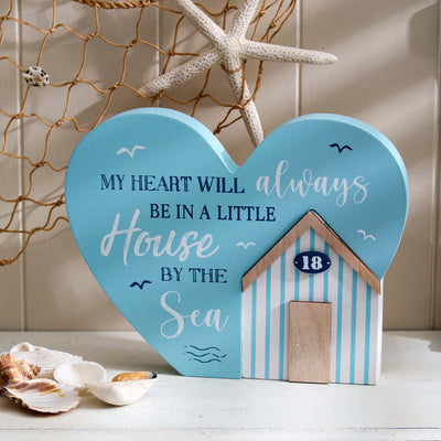 Nautical Heart Shaped Shelf Sitter with  Beach Hut Décor