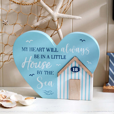 Nautical Heart Shaped Shelf Sitter with  Beach Hut Décor