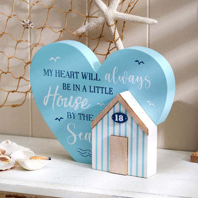 Nautical Heart Shaped Shelf Sitter with  Beach Hut Décor