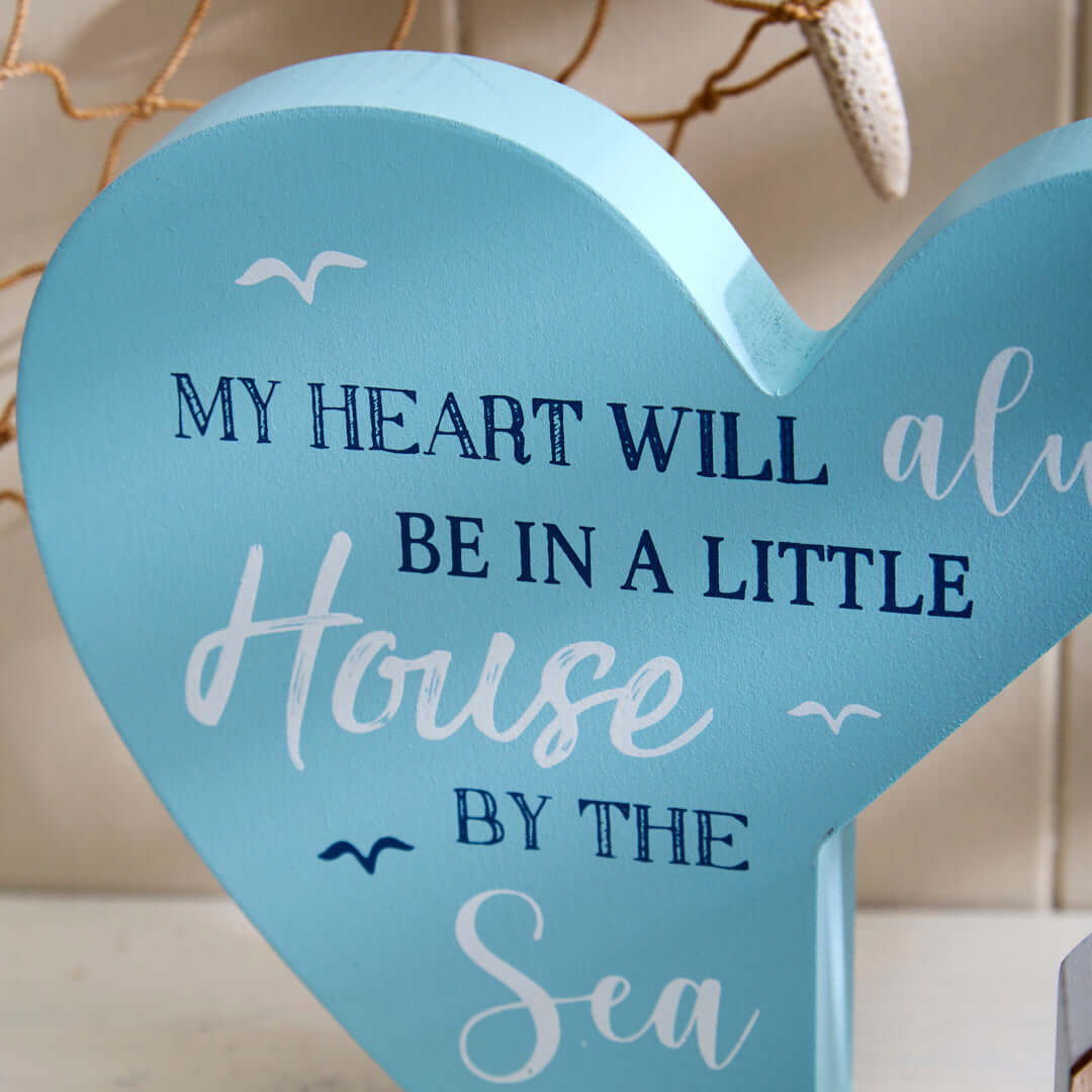 Nautical Heart Shaped Shelf Sitter with  Beach Hut Décor